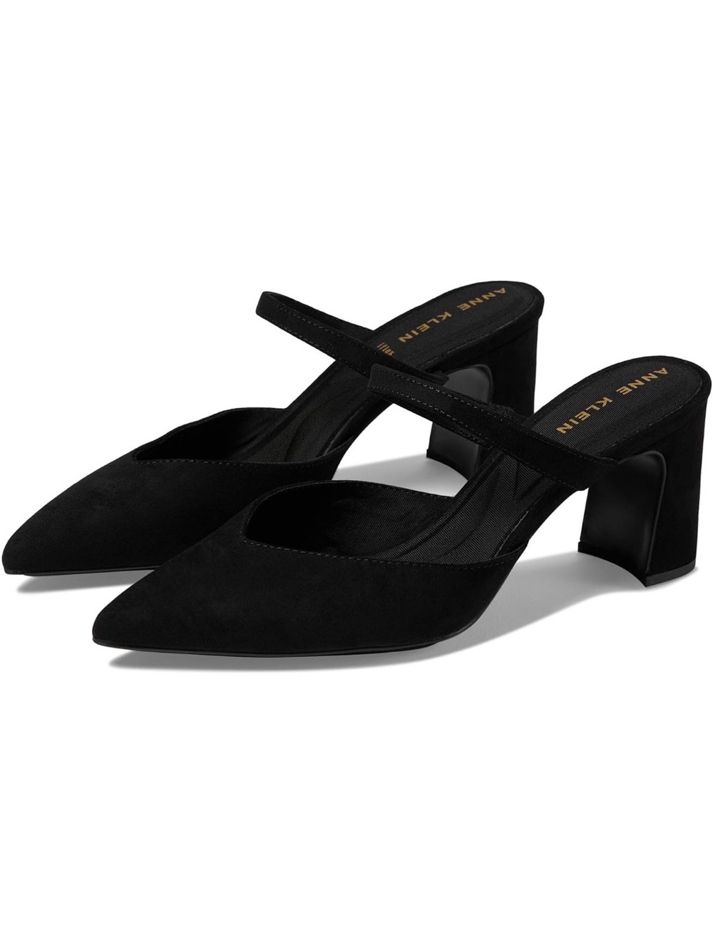 Anne Klein Black Suede Pointed Mule with Block Heel size 9.5